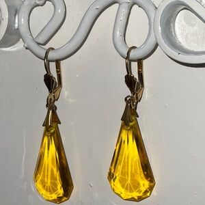 Lightweight Sunny Yellow Teardrop Dangle Gold-Tone Metal Lever Back Earrings
